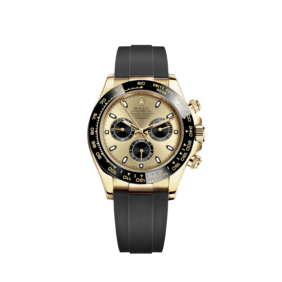 Rolex Cosmograph Daytona 18k Yellow Gold Rubber Strap Champagne Dial