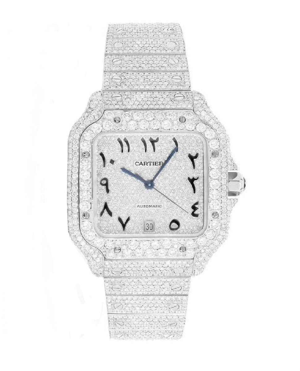 Diamond Cartier Santos 40mm Stainless Steel Arabic Dial
