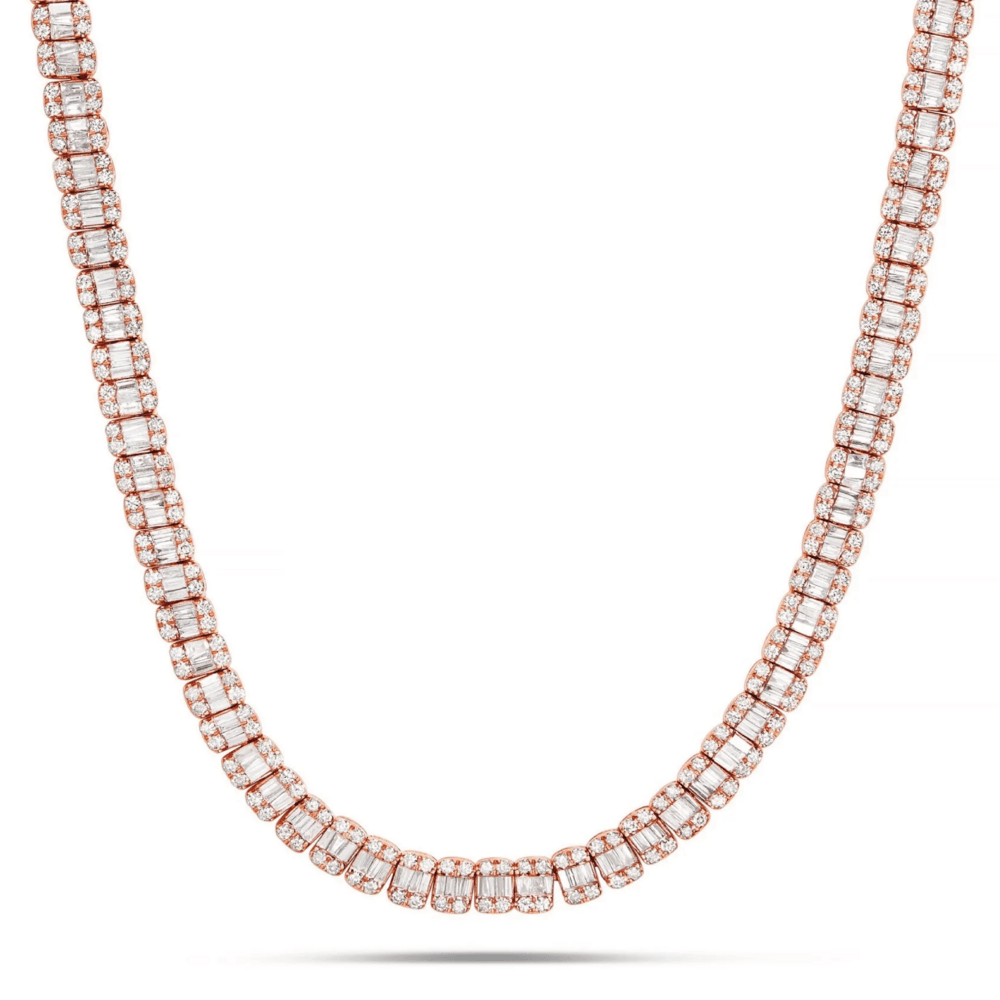 Baguette Diamond Tennis Necklace in Rose Gold | Diamond Necklaces in Dubai, UAE