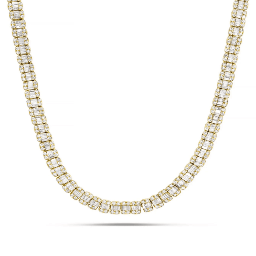 Baguette Diamond Tennis Necklace in Yellow Gold | Diamond Necklaces in Dubai, UAE