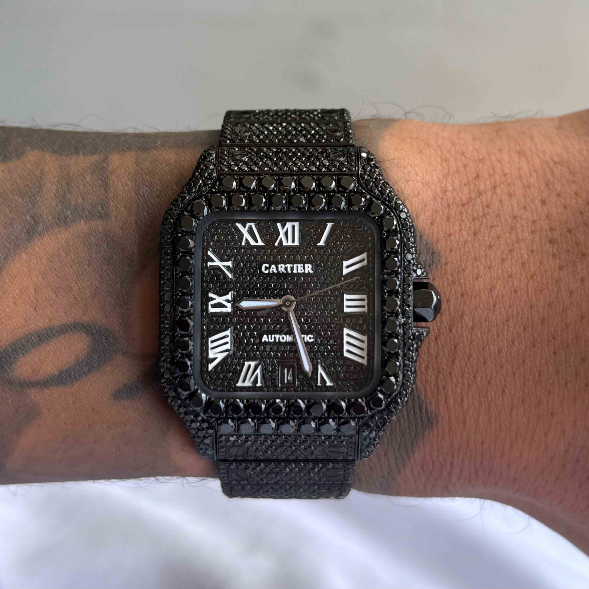 Diamond Cartier Santos 40mm Black Diamonds Roman Dial