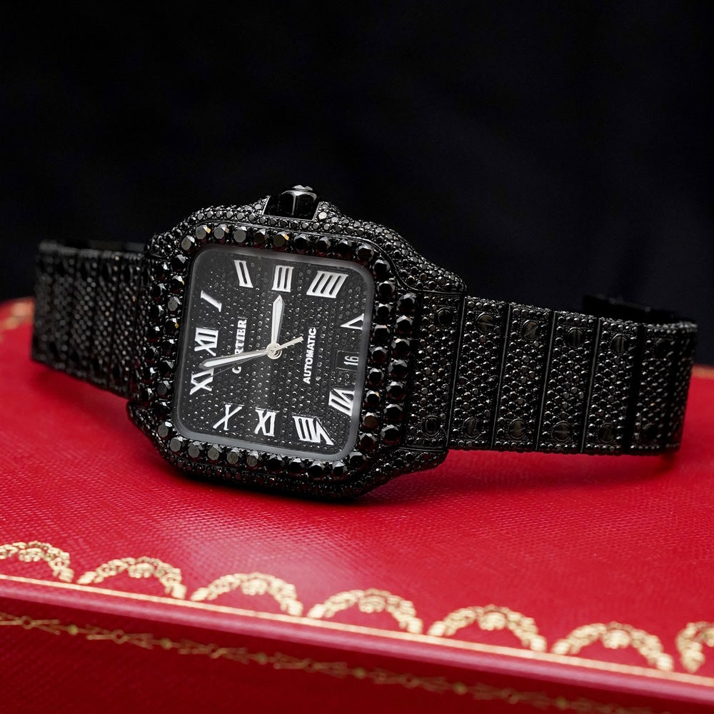 Black Diamond Cartier Santos 40mm | Cartier Diamond Watches in Dubai, UAE