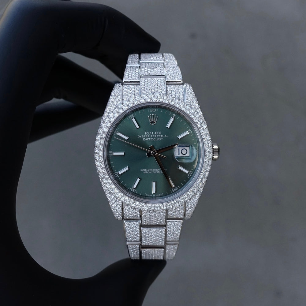 Diamond Rolex Datejust Oyster 41mm Stainless Steel Green Dial