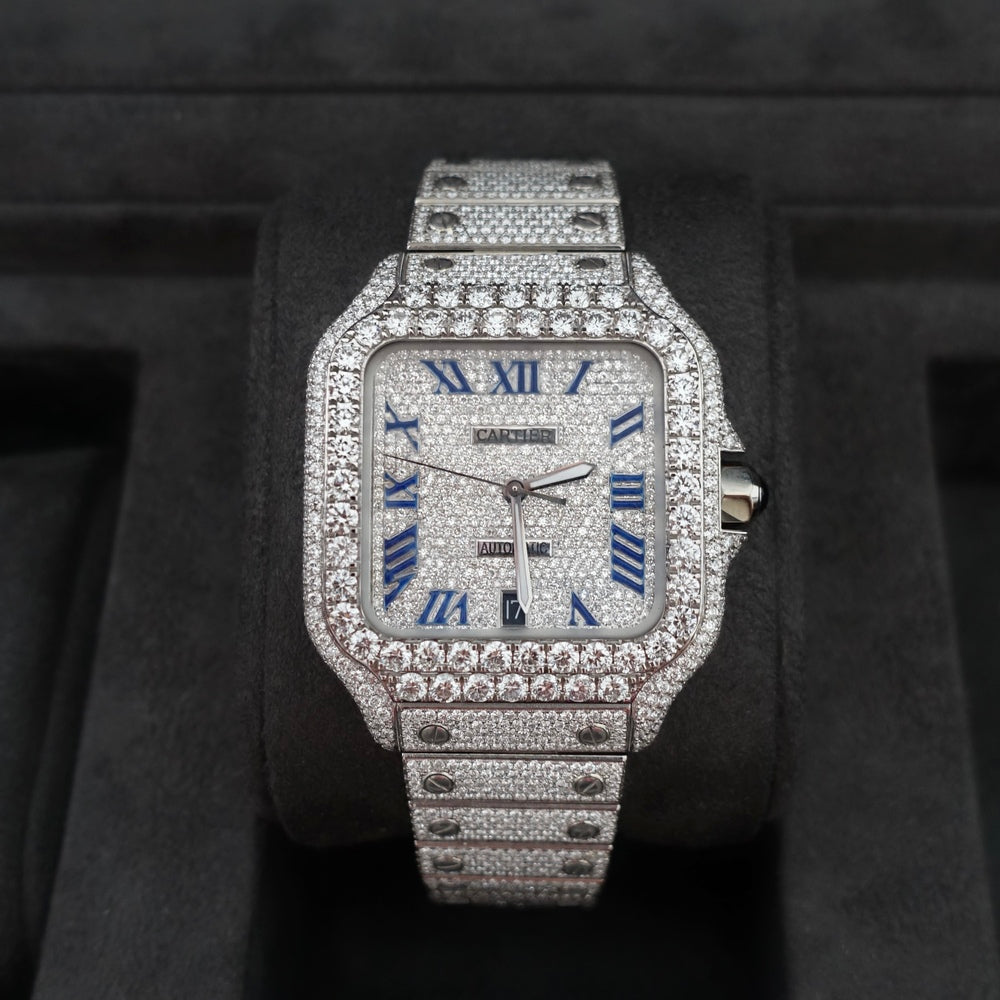 Diamond Cartier Santos Roman Dial Iced Out | Cartier Diamond Watches in Dubai, UAE