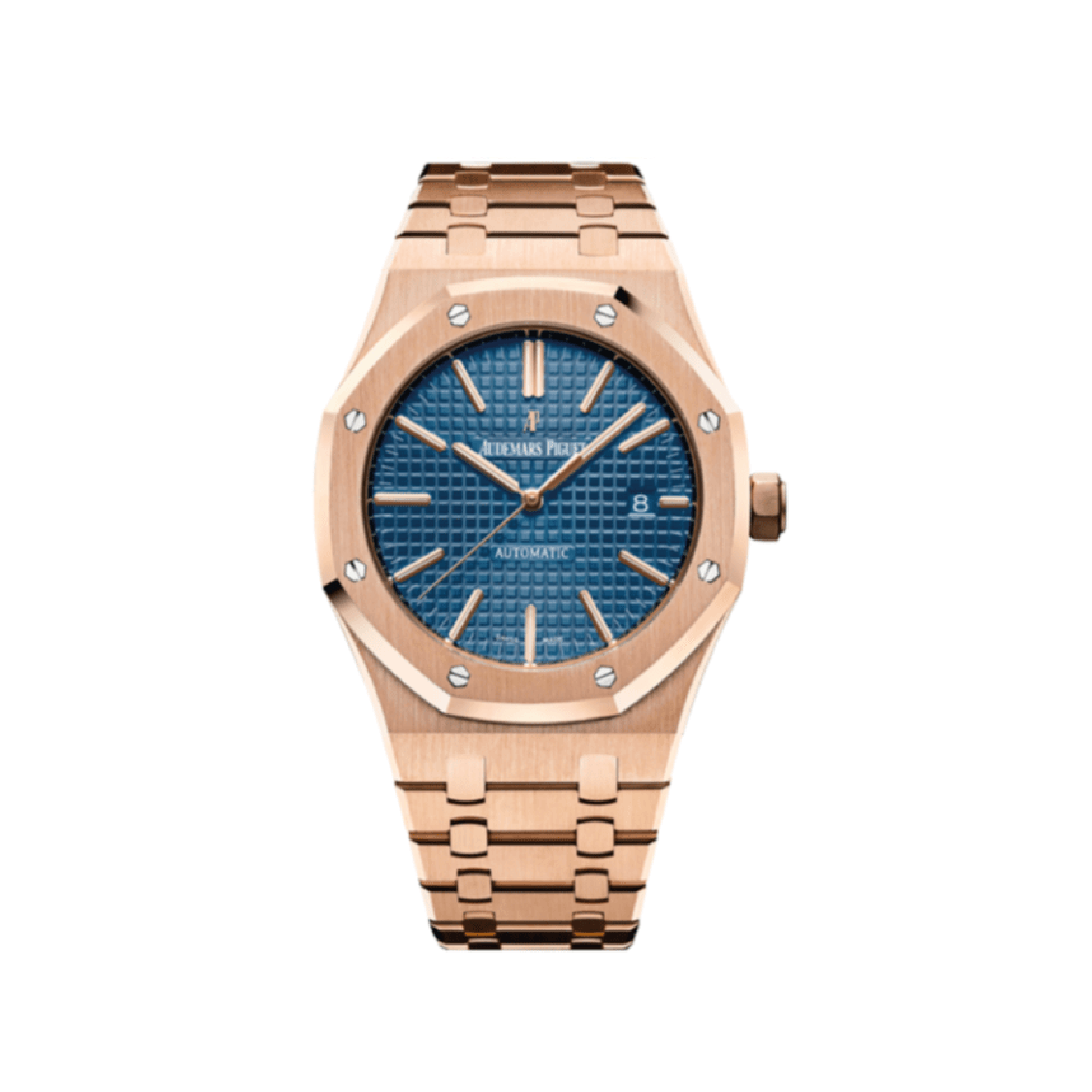 Audemars piguet royal oak blue dial rose gold best sale