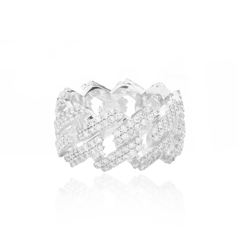 Diamond Cuban Link Ring in White Gold | Men Diamond Ring in Dubai, UAE | Global Ice