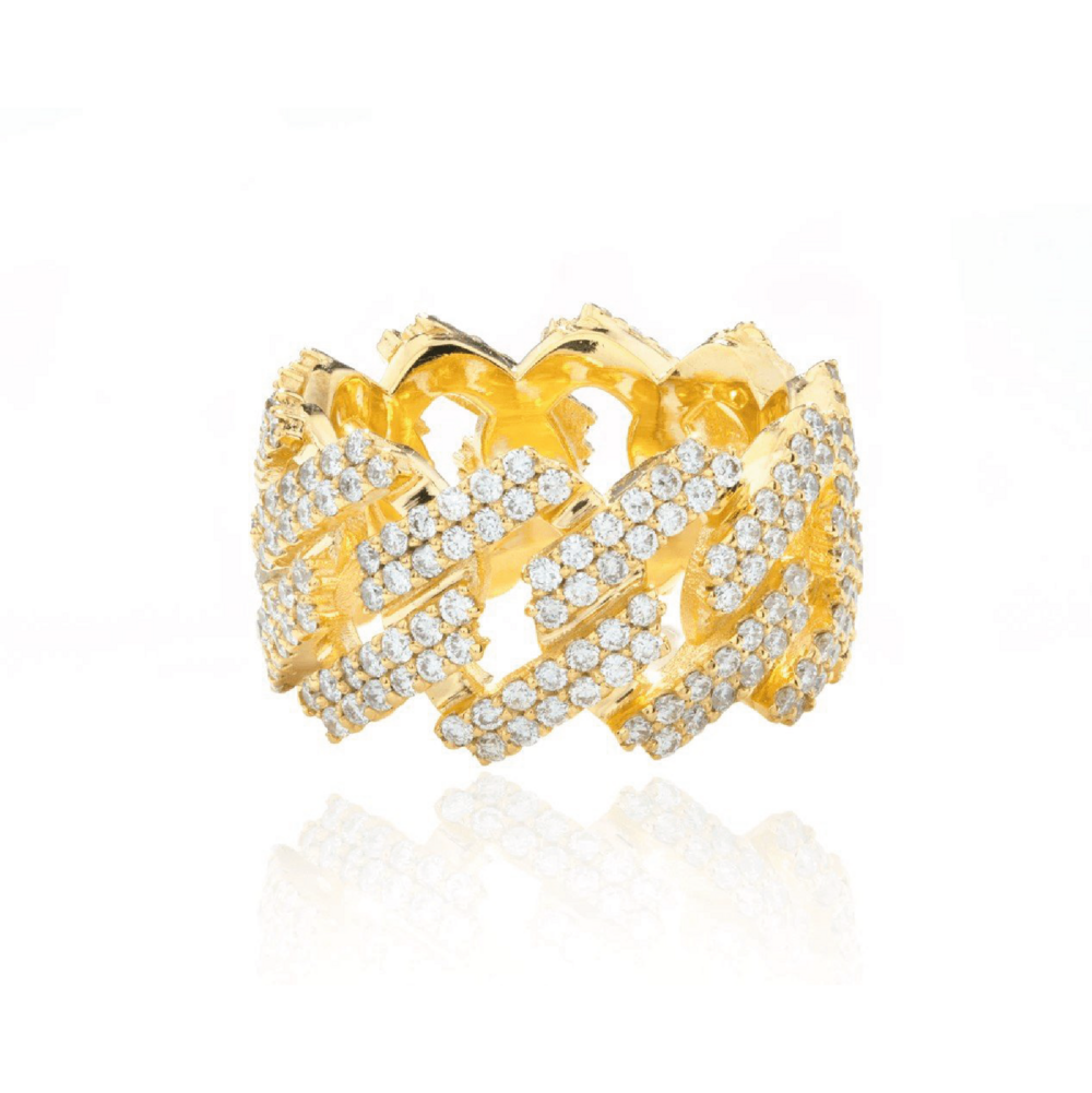 Diamond Cuban Link Ring in Yellow Gold | Men Diamond Ring in Dubai, UAE | Global Ice