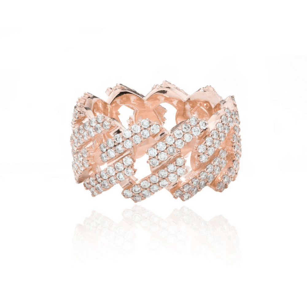 Diamond Cuban Link Ring in Rose Gold | Men Diamond Ring in Dubai, UAE | Global Ice