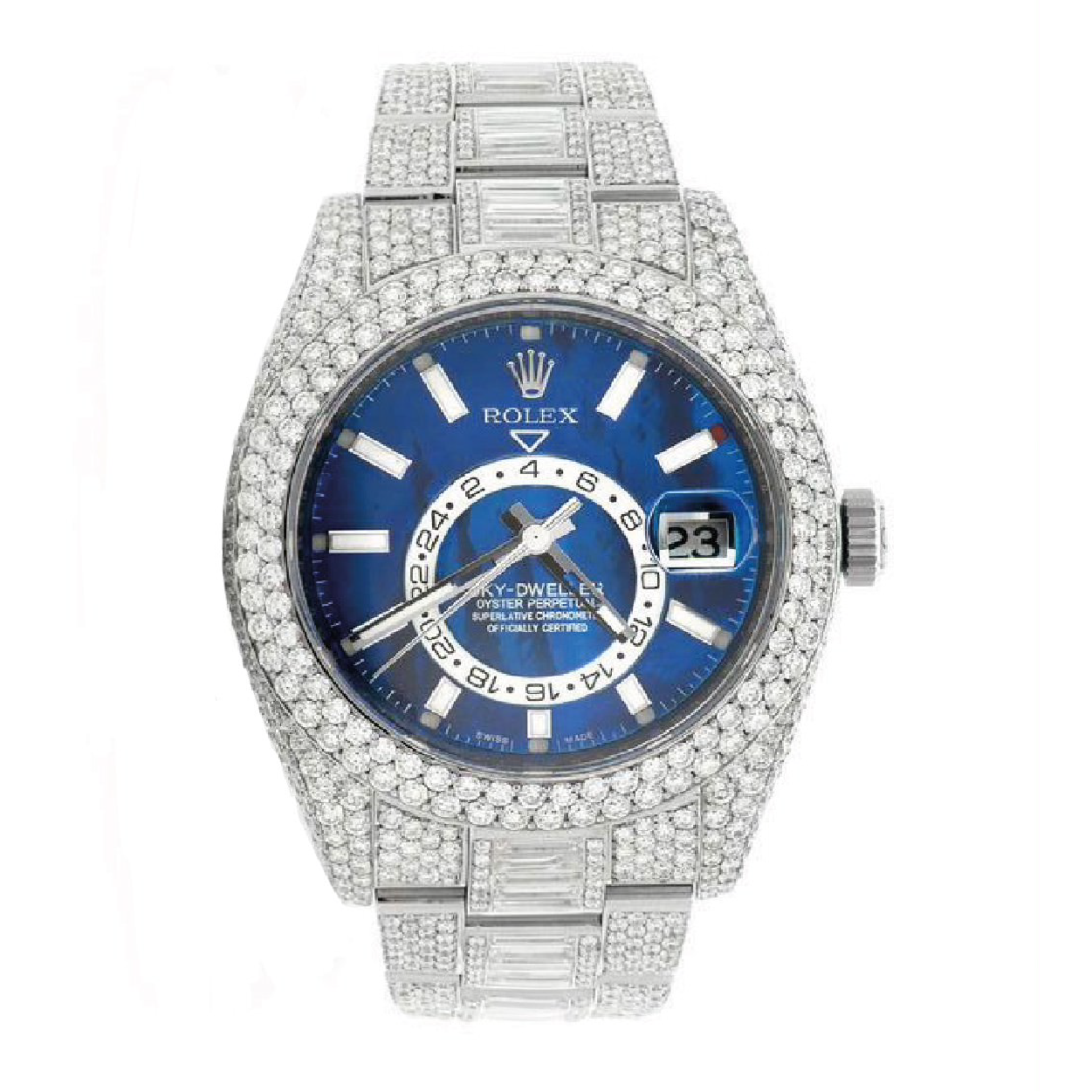 Diamond Rolex Sky-Dweller Stainless Steel Blue Dial