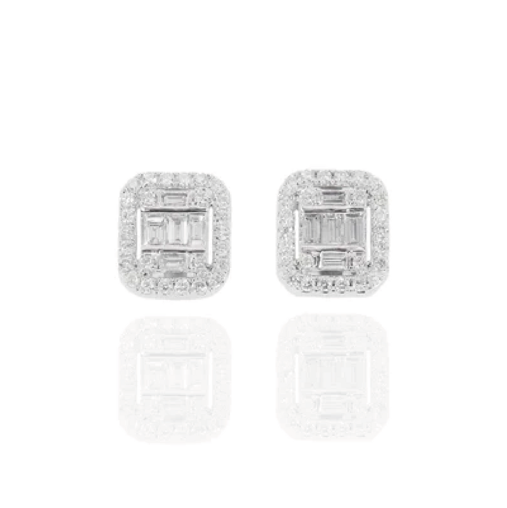 Round & Baguette Diamond Earrings | in Dubai, UAE | Global Ice