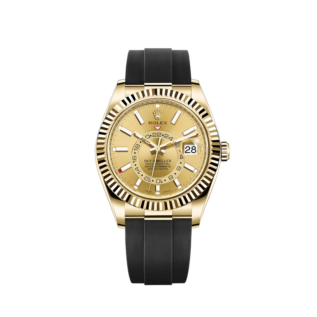 Rolex Sky Dweller 18k Rose Gold Rubber Strap Chocolate Dial