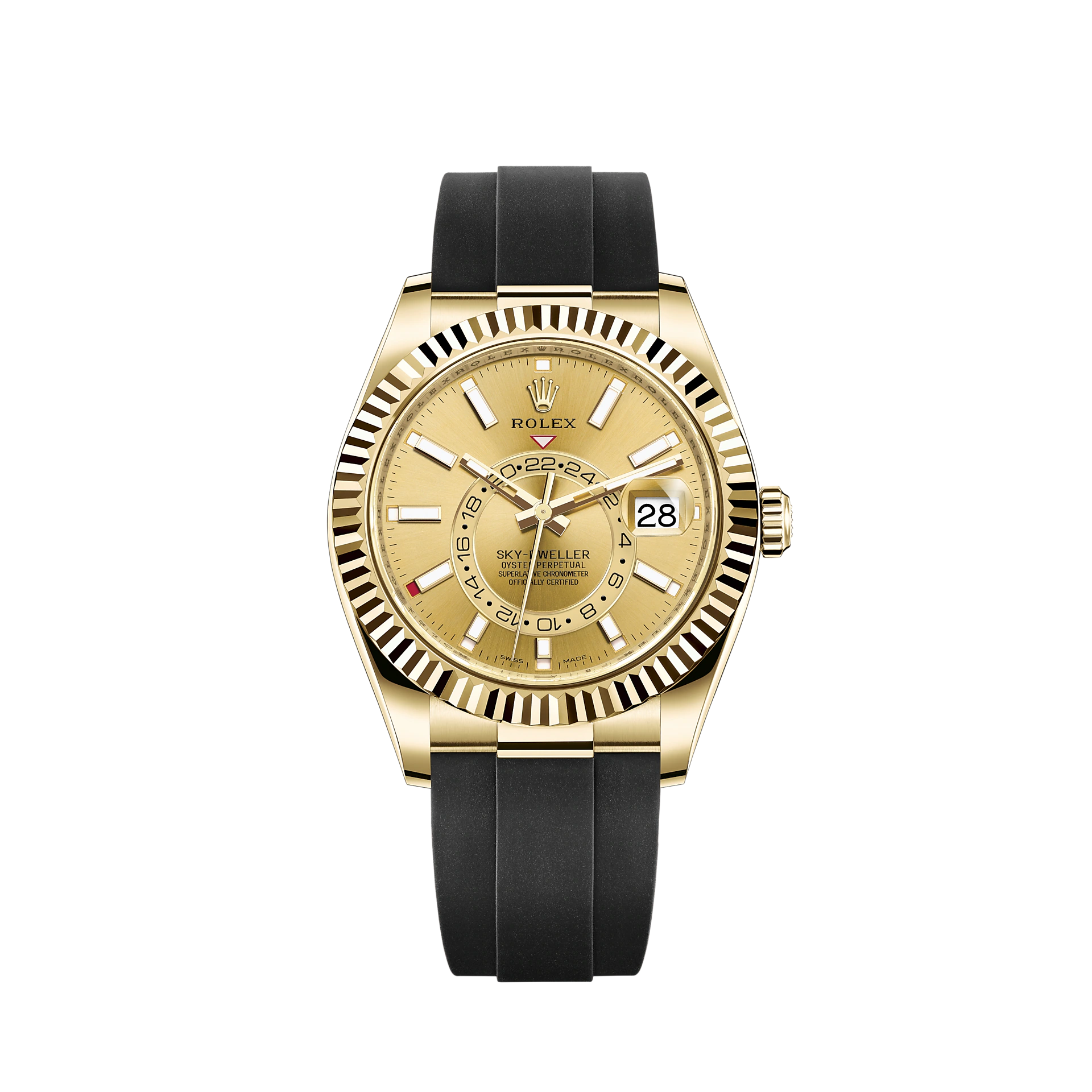 Rolex Sky-Dweller 18k Yellow Gold Rubber Strap Champagne