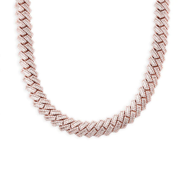 Baguette Diamond Cuban Link Necklace 14k rose gold | in Dubai, UAE | Global Ice