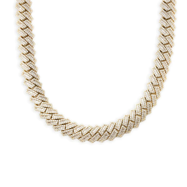 Baguette Diamond Cuban Link Necklace 14k yellow gold | in Dubai, UAE | Global Ice